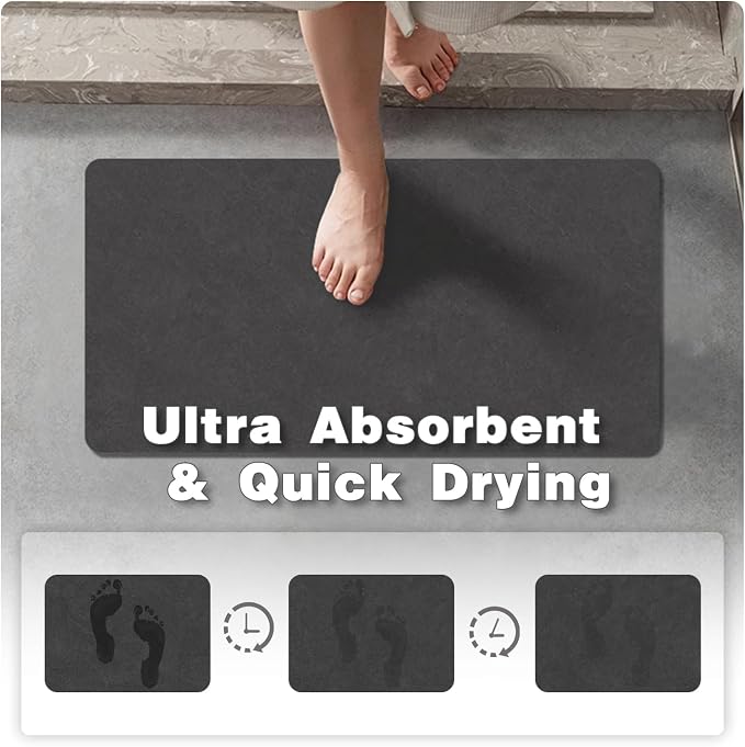 TYUU Toilet Rug, Thin Toilet Rugs U Shaped Washable Non Slip Absorbent Quick Dry Low Pile Toilet Mat, 20"x24" U Shape Black