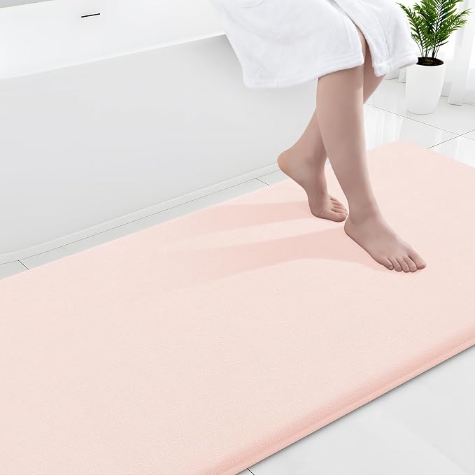 Smiry Memory Foam Bath Mat 70x24, Extra Soft and Absorbent Bathroom Mats, Non Slip Washable Carpet for Floor, Shower and Tub, Pink