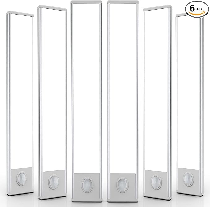 6 Pack Under Cabinet Lighting Wireless, 68 LED Rechargeable Battery Motion Sensor Light Indoor, Stick On Magnetic Closet Lights, Under Counter Lights for Kitchen, Stairs, White 16 in