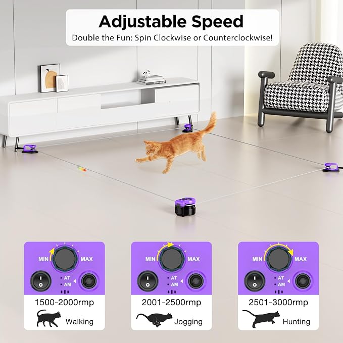 Interactive Cat Toys for Indoor Cats, Cat Treadmill Auto/Remote Control DIY Cat Mouse Hunting Toys, Keep Bored Kitten Dog Entertained to Chase, Feather Toy to Exercise Wheel-Purple
