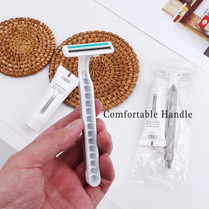 Disposable Razors in Bulk Pack of 200,Gray Bulk Razors Disposable Individually Wrapped Twin Blade Disposable Shaving Razors with Shaving Cream and Clear Cap Set for Homeless,Hotel,Charity,Travel