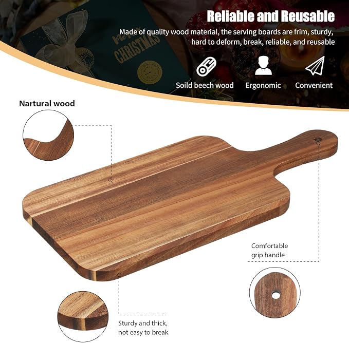 Didaey 6 Pcs Cutting Board Bulk Kitchen Thicken Chopping Platter with Handles Wooden Charcuterie Serving Trays Blank Wood Boards for Engraving Wedding Housewarming(Acacia Wood,15 x 7 Inch)