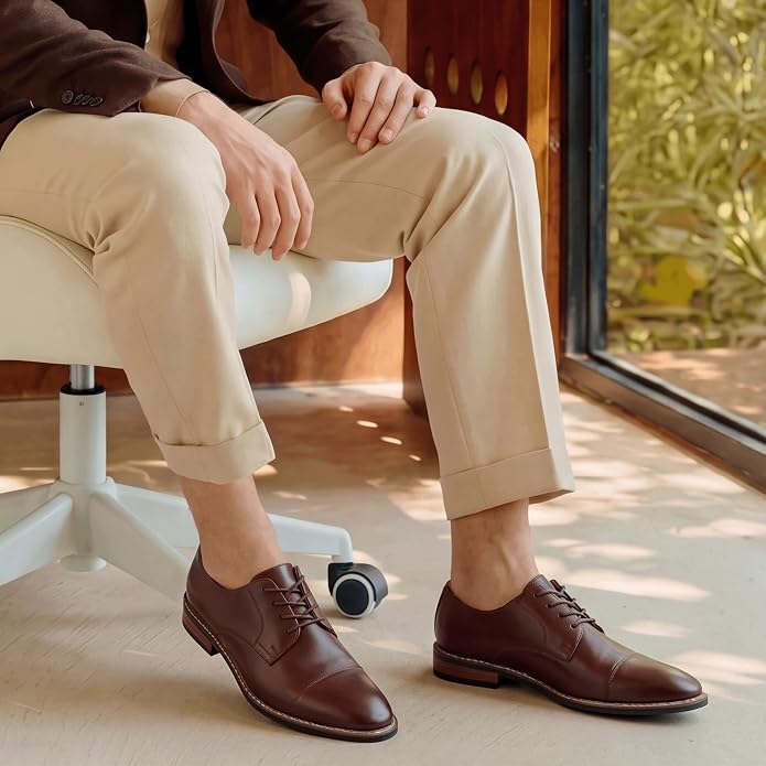 Mens Classic Cap Toe Dress Shoes Oxford for Office | Polished PU Outer Shell,Ventilated Comfortable Latex Insole. Formal Footwear Suited for Office Engagements ,Outings,Weddings