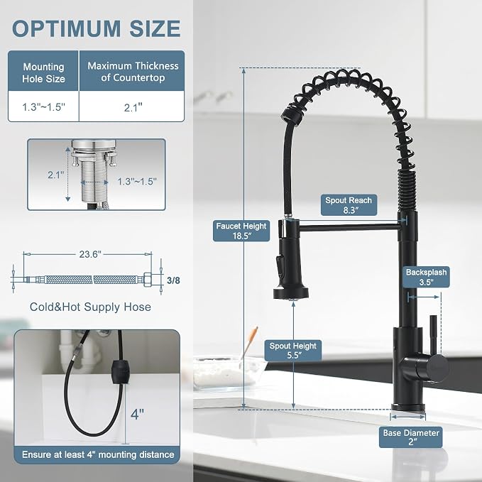 GIMILI Glossy Black Touchless Kitchen Faucets with Pull Down Sprayer Single Handle Spring Kitchen Faucet