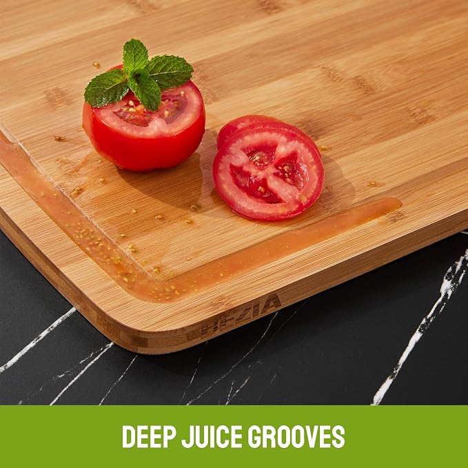 BEZIA 30"x20" Extra Large Bamboo Cutting Board for Kitchen, Stove Top Cover | Deep Juice Grooves, Pre-Oiled Finish, Lightweight Construction, Ideal for Daily Food Prep, Carving, Serving & Kitchen Tasks