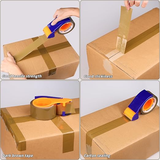 36 Rolls Brown Packing Tape with Dispenser, 1.88" X 120 yd Shipping Tape Bulk, Total 4320 yards, 2.6 mil, 3" Core, Tan Packing Tape Refills, Carton Sealing Tape for Moving Boxes, Package, Mailing