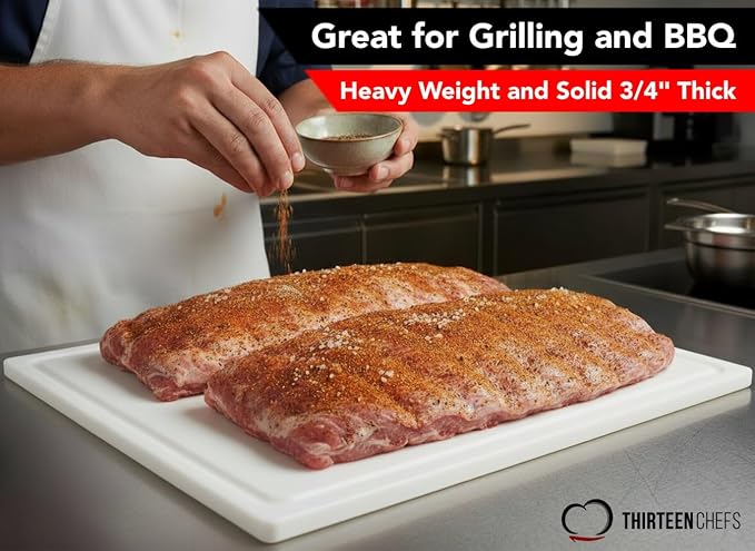 Thirteen Chefs 24 x 18 Inch Cutting Board with Juice Groove for Meat, BBQ, Grilling - 3/4" Thick HDPE Plastic - Extra Large, Heavy 11 Pound for Carving