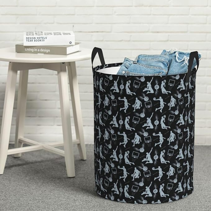 Basketball Net Dribble Jump Shot Laundry Hamper Laundry Basket Circular Hamper Dirty Clothes Storage with Handles