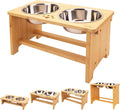 HTB Elevated Dog Bowls,Raised Dog Bowl Stand with 2 Stainless Steel Bowls,Elevated Raised Dog Bowls for Large Medium Small Sized Dogs | Raised Dog Bowl Stand, 10"tall, 48 Oz Bowls, for Large Sized Dogs, Pet-safe, Solid Bamboo