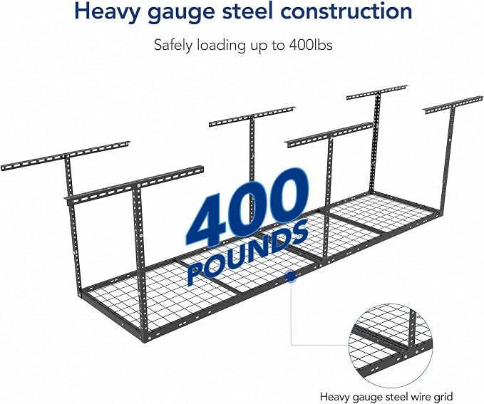 FLEXIMOUNTS 2x8 Overhead Garage Ceiling Storage Rack Organization, Black | 400lbs Weight Capacity, 22"-40" Adjustable Organization System, Heavy-Duty Metal Ceiling Racks, Classic Series