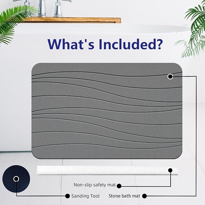Fast Drying Stone Bath Mats for Bathroom, Non-Slip Diatomaceous Earth Bath Mat, Super Absorbent Bath Mat Stone (23.6''×15.4" Dark Gray Flow)