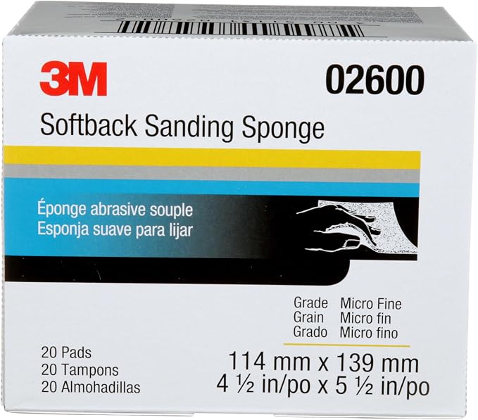 3M Softback Sanding Sponge 02600, 4 1/2 x 5 1/2 in, 20 Pack, Microfine Grit, Fast Cutting