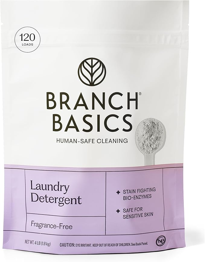 Branch Basics Laundry Detergent – 4lbs (120 loads) | Plant & Mineral-Based Formula | Lifts Stains & Removes Odor | Plastic-Free, Fragrance-Free & Safe for Sensitive Skin