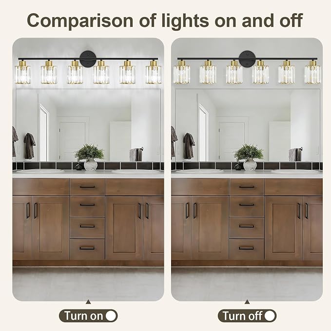 Crystal Bathroom Light Fixtures,Bathroom Lighting Fixtures Over Mirror, Modern 6-Light Brushed Nickel Vanity Lights for Mirror, Restroom,Kitchen(Ceramic E26 Socket,Bulbs Not Include)