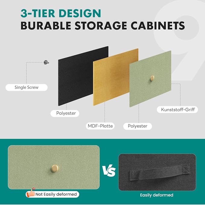 OLIXIS 9 Drawer Storage Dresser with Wood Top - Wide Fabric Chest Organizer for Bedroom, Closet, Living Room,Tower Cabinet, TV Stand, Hallway Entryway Furniture, Light Green