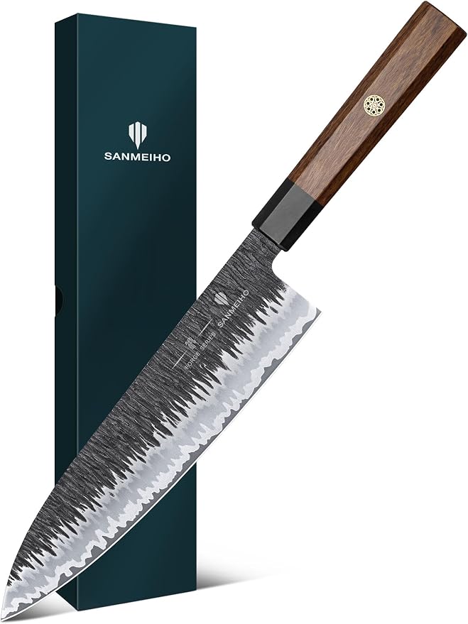 8 Inch Japanese Chef Knife, Hand Forged Gyuto Knife 9 Layers | High Carbon 10CR15MOV Steel Kitchen Knife Ultra Sharp Professional Japanese Sashimi Knife with Ergonomic Rosewood Handle