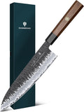 8 Inch Japanese Chef Knife, Hand Forged Gyuto Knife 9 Layers | High Carbon 10CR15MOV Steel Kitchen Knife Ultra Sharp Professional Japanese Sashimi Knife with Ergonomic Rosewood Handle