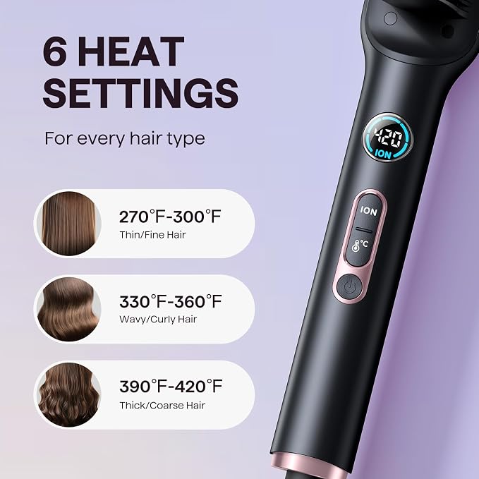 Wavytalk Hair Straightener Brush, Sleek Sweep Ionic Straightening Brush, Anti-Scald Ceramic Straightener Comb with LED Display for Super Smooth Hair, Dual Voltage, Rose Gold.