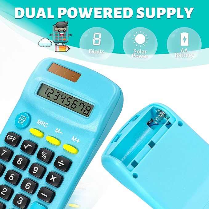 24 PCS Basic Calculators, Pocket-Size Mini with 8 Digit Display, Solar/Battery Dual Power - Bulk for Students, Classroom, Junior High, School, Home & Office (6 Colors)