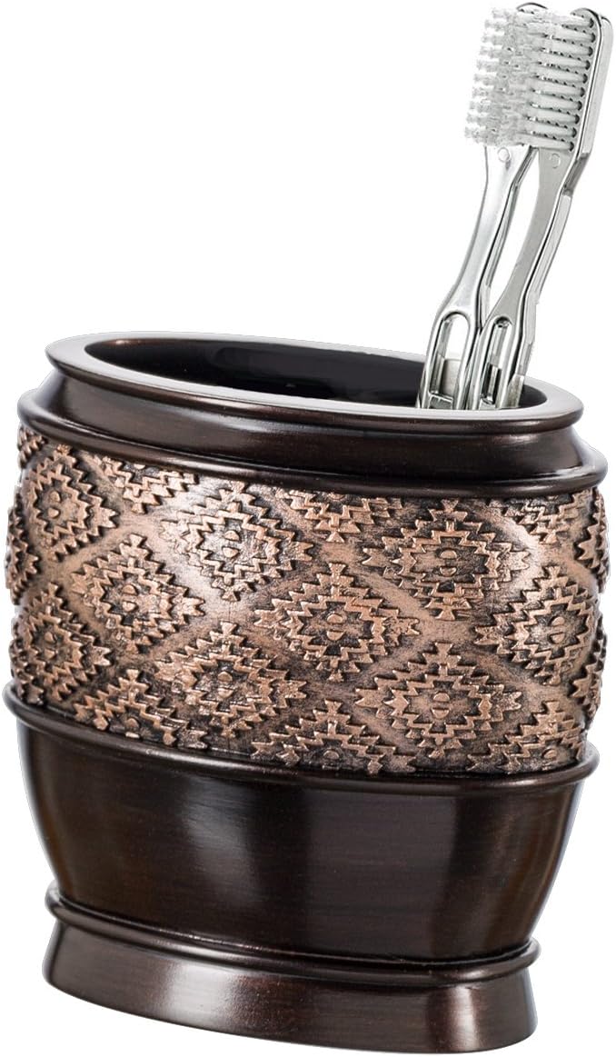 Creative Scents Dublin Brown Toothbrush Holders for Bathrooms Set of 2 - Bathroom Toothbrush Holder Set - Electric Tooth Brush and Toothpaste Organizer - Brown Bathroom Accessories Set Decor