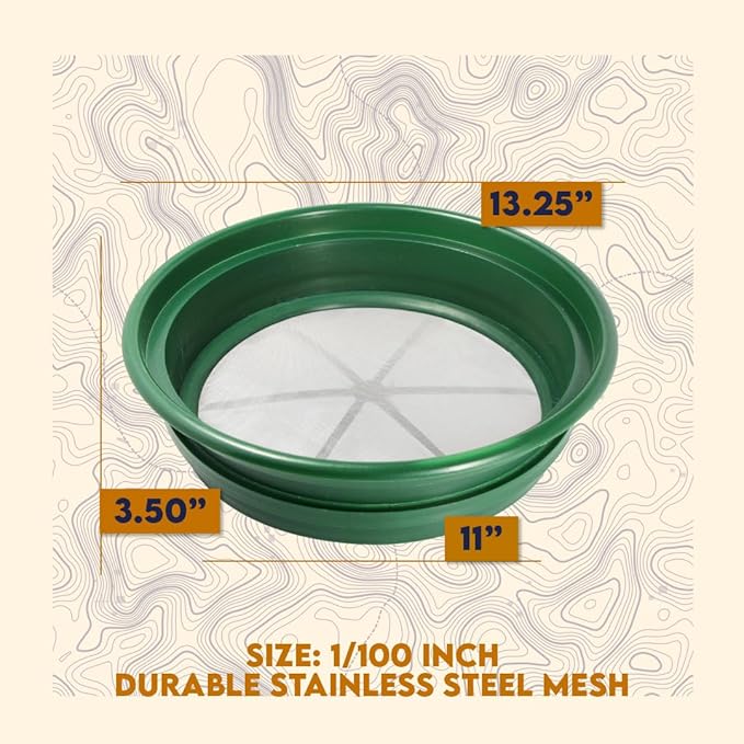 SE 13.25 Inch Wide Stackable Classifier Gold Prospecting Pan - 1/100 Inch Stainless Steel Mesh Sifting Pan, Green