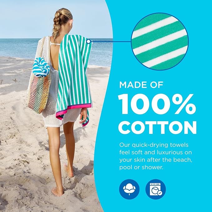Kaufman - Colorful Racing Striped Beach & Pool Towel - Extra Large Beach Towel - Soft & Absorbent 100% Cotton Towels - Assorted Colors - 30" x 60" - 480 Pack