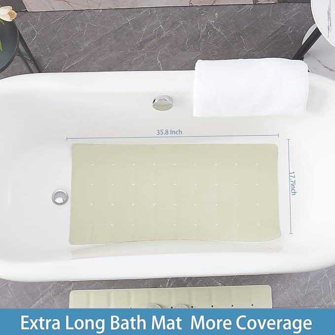 Webos Foldable Silicone Bathtub Mat: Jumbo Size Heavy Duty Safety Bath Mat for Tub Without Suction Cups Non Slip Bath & Shower Mat for Textured, Reglazed, Refinished Tub (Beige, 35.8 x 17.7)