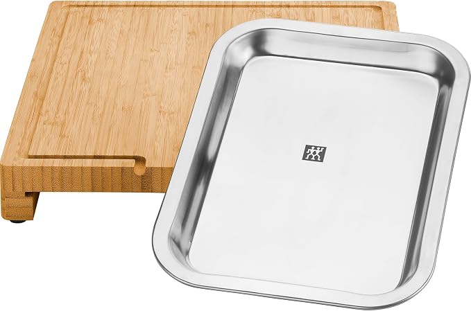 ZWILLING BBQ+ Cutting Board with Stainless Steel Tray, Bamboo Wood, 15.5-inch x 12-inch