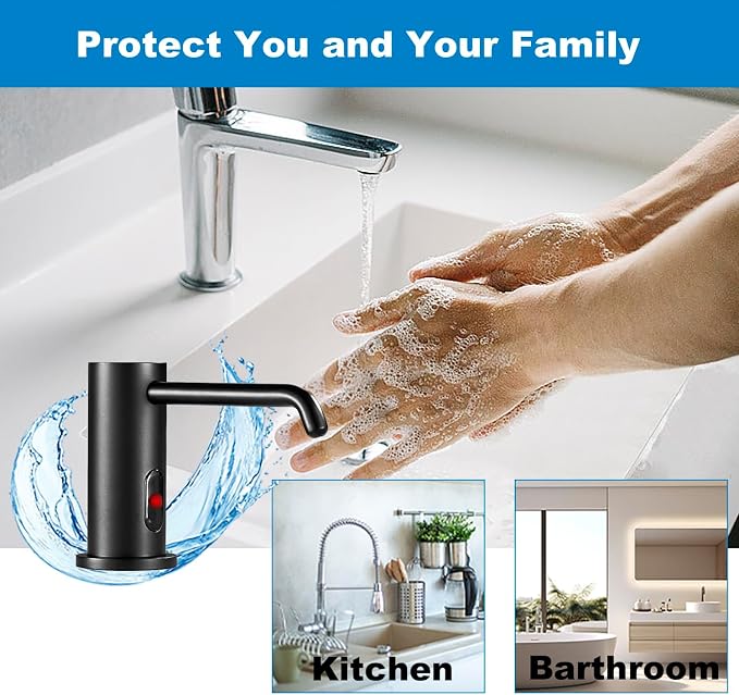 Touchless Automatic Soap Dispenser for Kitchen Bathroom Sink Built in Liquid Commercial Electric Soap Dispenser with Bottle and Pump Matte Black