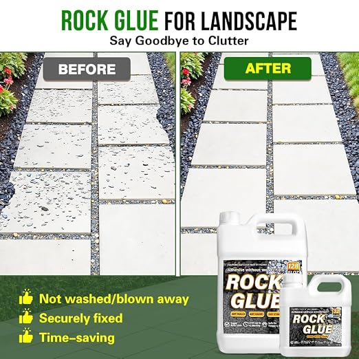 Rock Glue for Landscaping - 2 Gallon Heavy Duty Gravel Binder and Pebble Lock, Clear Drying Permeable Landscape Glue for Pea Gravel, River Rock, Stones & Mulch, Eco-Friendly, DIY Pathway (2x128oz)
