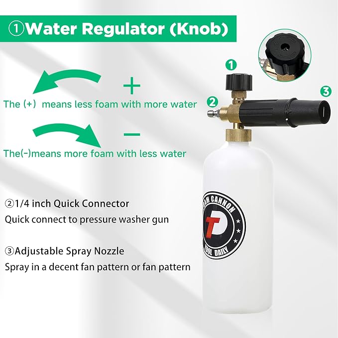 Tool Daily Short Pressure Washer Gun with Foam Cannon, Car Wash Soap 64 Oz, 5 Power Washer Nozzle Tips, 1/4 Inch Quick Connect