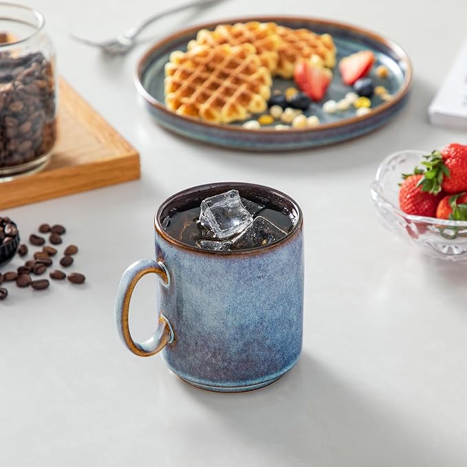 vancasso ONION Ceramic Coffee Mugs Set of 6, 12 Oz Coffee Cups for Latte, Cappuccino, Tea & Hot Cocoa, Artisan Modern Style for Coffee Bar, Home & Kitchen, Microwave & Dishwasher Safe, Deep Blue Gray
