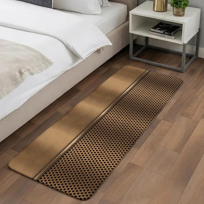 Brown Metal Hole Bathroom Runner Rugs Non Slip Washable Absorbent Narrow Long Bath Mat Modern Copper Net Eye Hole Pattern Runner Rugs for Kitchen Hallway Bedroom Laundry Study Room 19.7"x63"
