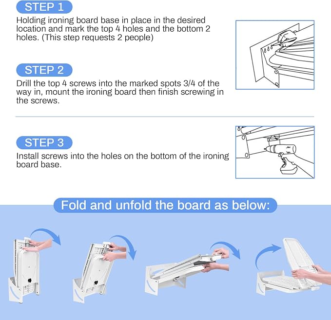 180° Swivel Wall Mounted Ironing Board 38.7 x 12 Inch Heavy Duty | Ironing Board with Heat Resistant Cover, Space Saving Wall Mount Folding Ironing Boards for Small Spaces Home Laundry Room