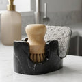 Black Marble Sponge Holder for Kitchen Sink, 2-in-1 Natural Stone Sponge & Brush Holder with Raised Edge, Keeps Countertops Dry, Heavy & Stable, Non-Slip Base, Modern Luxury Kitchen Decor
