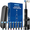 Rotating Electric Toothbrush for Adults, 8 Brush Heads (2 Types) & Travel Case, 5 Cleaning Modes Rechargeable Power Toothbrush with 2-Minute Smart Timer, Black