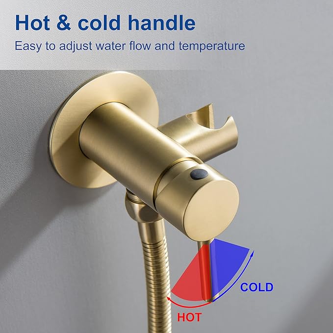 SHAMANDA Warm Water Bidet Sprayer for Toilet with Hot and Cold Brass Rough-in Valve, Stainless Steel Round Handheld Bidet Attachment Set for Feminine, Pets and Baby Diaper Wash, Brushed Gold, BDS09-3