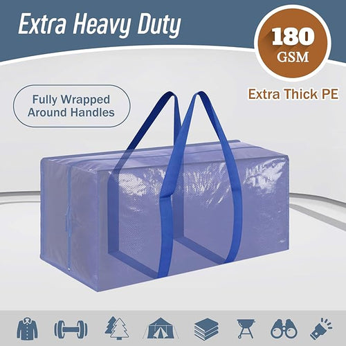 12 Pack Extra Heavy Duty Large Moving Bags with Strong Zipper, Blue | Comfortable Handles, Sturdy & Durable Clothes Storage Bags Totes Bins, Blue Packing Moving Boxes for College Supplies