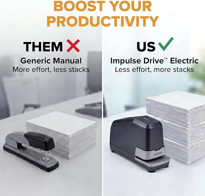 Bostitch Office Impulse Heavy Duty Electric Stapler Value Pack, 45 Sheet Capacity, Includes 5,000 Staples & Staple Remover, No-Jam, Faster Stapling, Black