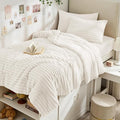Sasttie Twin/Twin-XL Comforter Set 2 Pieces - Super Soft Fleece Comforters Twin/Twin-XL Size, 1 Luxury Warm Fuzzy Marshmallow Comforter with 1 Pillow Case, Faux Fur Bedding Set, Cream White