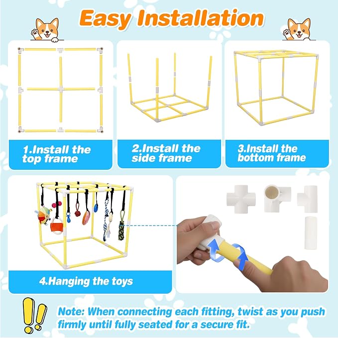 Puppy Play Gym with 17 Hanging Toys, 22" Indoor Dog Jungle Gym | Interactive Enrichment Activity Center for Active Small Dogs, Puppies & Cats, Teething & Squeaky Toys, Stable PVC Frame