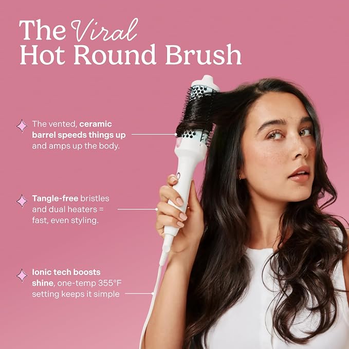 Mane Large Heated Round Brush - 1.77 Inch Thermal Brush for Voluminous Blowouts - Anti-Tangle Bristles, Ionic Technology, Worldwide Voltage - Hair Styling Tools for Medium to Long Hair