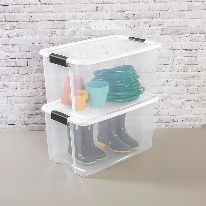 Sterilite 24-Pack Ultra Latching Box, Storage Bins with Lids, Clear Plastic, 70 Quart - Heavy-Duty Organizing Containers for Closet, Bathroom, and Office