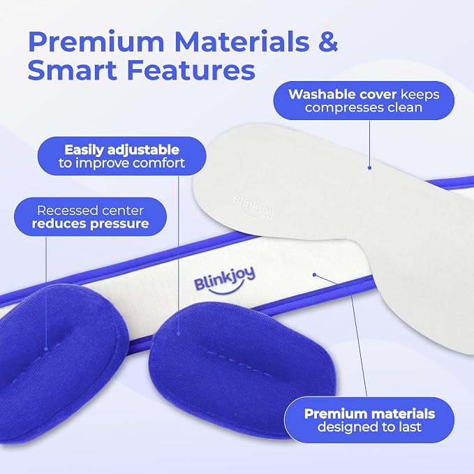 Blinkjoy Moist Heated Eye Mask for Dry Eyes – Microwavable Warm Compress with No-Pressure Eye Wells & Adjustable Strap – Reusable, for Blepharitis & Stye Relief
