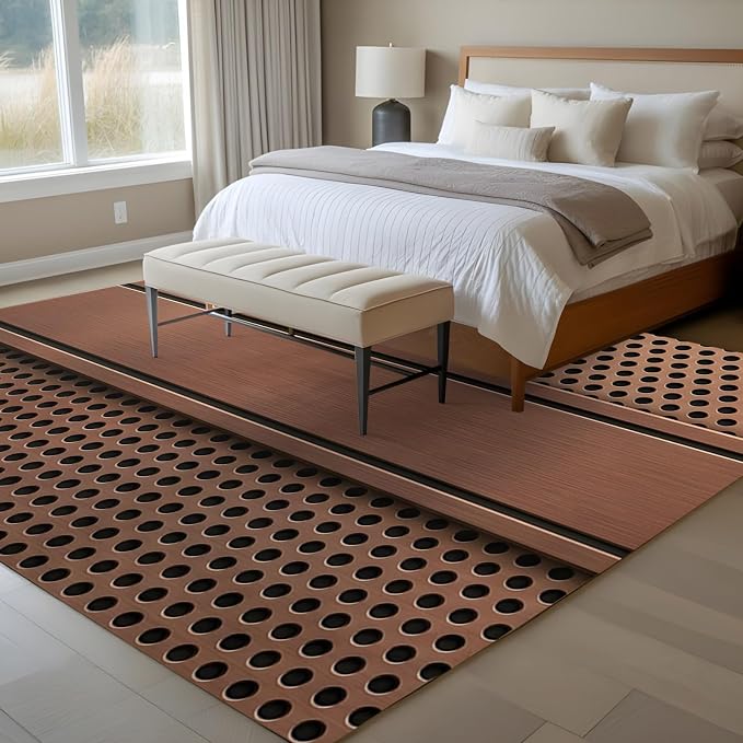 5 x 8 Ft Area Rugs for Living Room, Brown Metal Hole Indoor Accent Rugs for Bedroom, Copper Net Eye Hole Pattern Decorative Modern Carpet Washable Low Pile Non Slip Rug for Dining Room