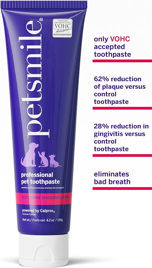 Petsmile Teeth Brushing Kit, Toothpaste + Brush, Rotisserie Chicken 4.2 Oz | Pet Toothpaste + 45° Patented Toothbrush, VOHC Accepted, Calprox® Powered, 6-Month Supply, Human-Grade, Clinically Proven