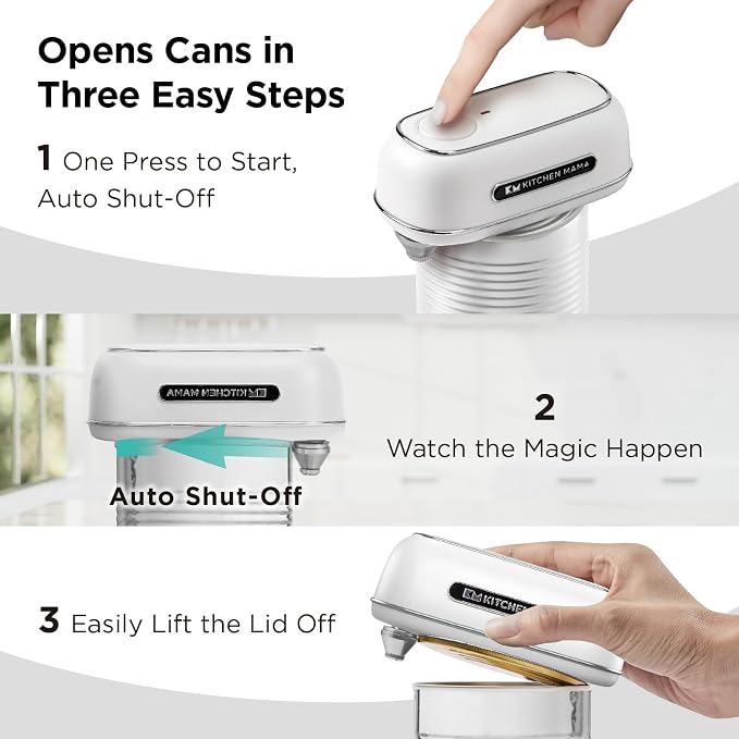 Kitchen Mama Orbit One Rechargeable Electric Can Opener, White | Hands-free, USB-C Charging, Automatic Stop, Smooth Edge, Storage Box