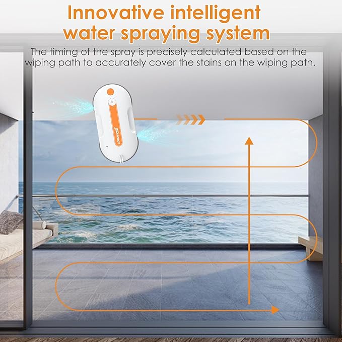 Lite Window Cleaning Robot,5300Pa Window Cleaner Robot with Pressured Wiping Dual Water Spray Close to the Border Wipe Edge Detection Intelligent Path Plan