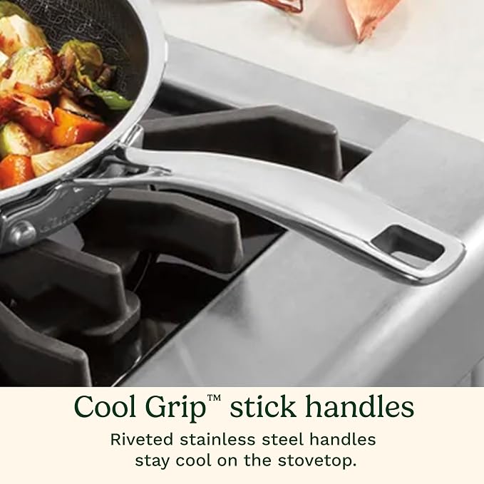 Cuisinart FusionPlus Hybrid Stainless Steel 2-Pc Skillet Cooking Set, 8 Inch and 10 Inch Open Skillets, PURELYSEAR Hybrid Searing Surface, Oven Safe, Cool Grip, Induction Compatible
