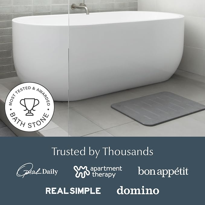 Dorai Home Stone Bath Mat - Premium Diatomaceous Earth Bath Floor Mats with Non-Slip Base, Fast-Drying Modern Shower Mat for Bathroom | Rain Slate